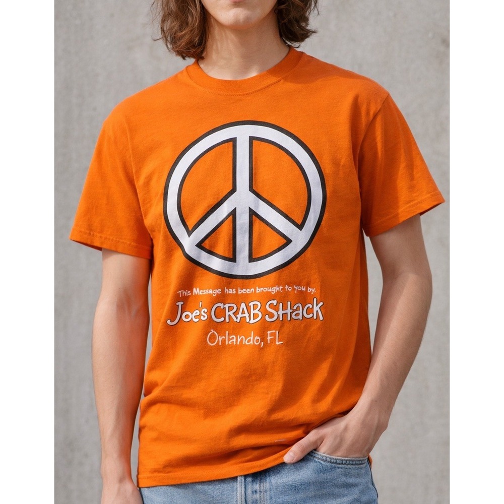 Vintage Joe's Crab Shack Peace Love & Crabs T-Shirt Orange S Y2K Orlando Florida